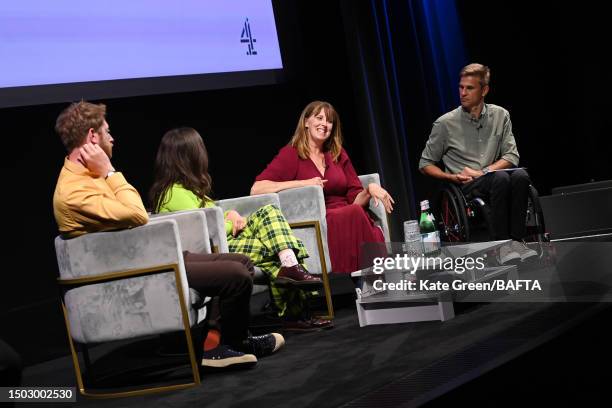Tom Levinge, Rosie Jones, Ally Castle and Steve Brown attend the BAFTA TV Preview: "Am I a Retard?" at BAFTA on June 27, 2023 in London, England.