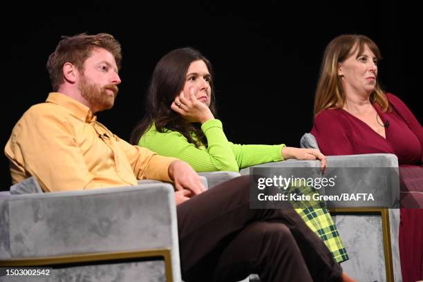 Tom Levinge, Rosie Jones and Ally Castle attend the BAFTA TV Preview: "Am I a Retard?" at BAFTA on June 27, 2023 in London, England.