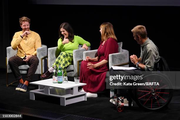 Tom Levinge, Rosie Jones, Ally Castle and Steve Brown attend the BAFTA TV Preview: "Am I a Retard?" at BAFTA on June 27, 2023 in London, England.
