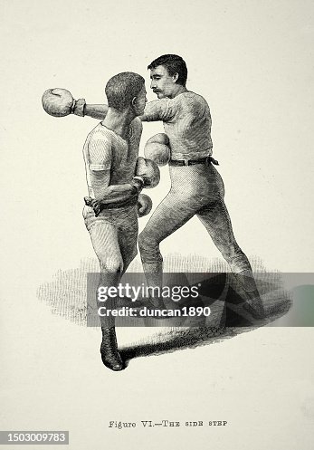 History of Boxing, two boxers, positions, the side step, Victorian combat sports, 19th Century History of Boxing, two boxers, positions, the side step, Victorian combat sports, 19th Century