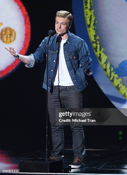 Josh Hutcherson speaks onstage at the "Teachers Rock" benefit event held at Nokia Theatre L.A. Live on August 14, 2012 in Los Angeles, California.