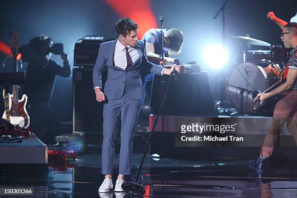 Nate Ruess of fun. Performs onstage at the "Teachers Rock" benefit event held at Nokia Theatre L.A. Live on August 14, 2012 in Los Angeles,...