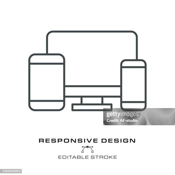ilustraciones, imágenes clip art, dibujos animados e iconos de stock de icono de diseño adaptable - trazo editable - diseño web adaptable