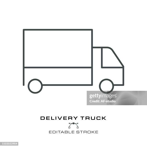 truck icon - editable stroke - delivery van stock illustrations