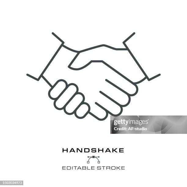 illustrazioni stock, clip art, cartoni animati e icone di tendenza di icona handshake - traccia modificabile - documento stampato