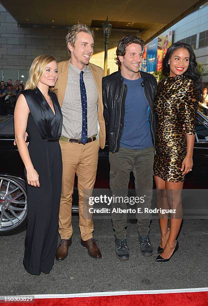 Actors Kristen Bell, Dax Shepard, Bradley Cooper and Joy Bryant arrive to the premiere of Open Road Films' "Hit and Run" on August 14, 2012 in Los...