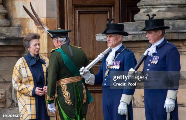 Princess Anne, The Princess Royal at the Palace of Holyroodhouse following a National Service of Thanksgiving and Dedication to the coronation of...