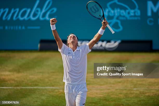 Feliciano Lopez of Spain celebrates after winning against Max Purcell of Australia in the first-round match during day two of the Mallorca...