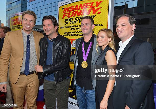 Actors Dax Shepard, Bradley Cooper, Olympic Swimmer Tyler Clary, actress Kristen Bell and Open Road Films CEO Tom Ortenberg arrive to the premiere of...