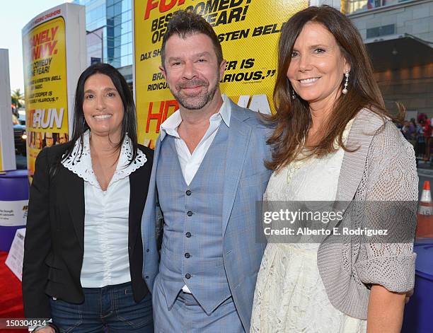 Producers Erica Murray, Jim Casey and Kim Waltrip arrive to the premiere of Open Road Films' "Hit and Run" on August 14, 2012 in Los Angeles,...