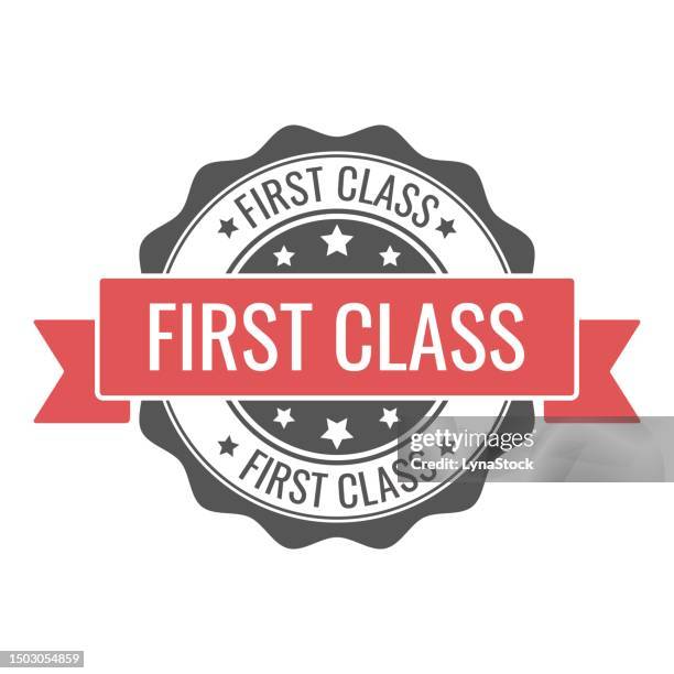 first class stamp, seal. vector badge, icon template. illustration isolated on white background. - first class stamp stock illustrations