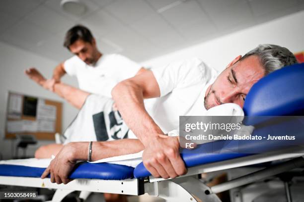 Mattia De Sciglio of Juventus during a training Session at JTC on July 4, 2023 in Turin, Italy.