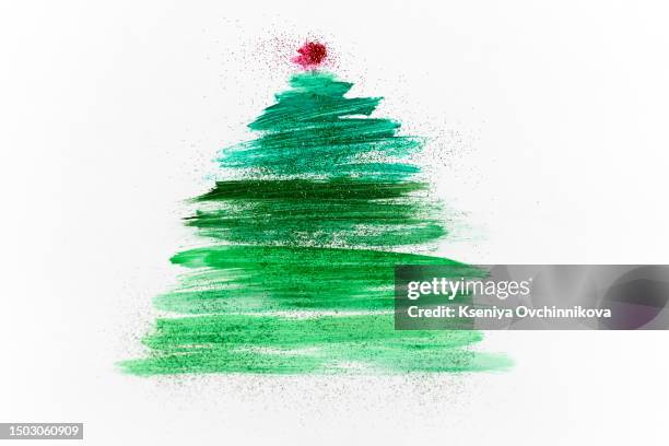 one christmas tree painted in straight green stripes with a brush on a white isolated background - christmas sketch stock-fotos und bilder