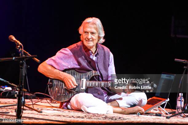 John McLaughlin of Shakti performs at Eventim Apollo on June 27, 2023 in London, England.