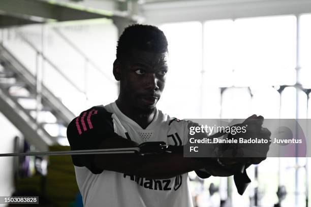 Paul Pogba of Juventus during a training Session at JTC on July 5, 2023 in Turin, Italy.