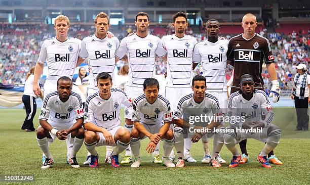 Vancouver Whitecaps starting line up back row, left to right: Barry Robson, Jay Demerit, Martin Bonjour, Jun Marques Davidson, Gershon Koffie and...