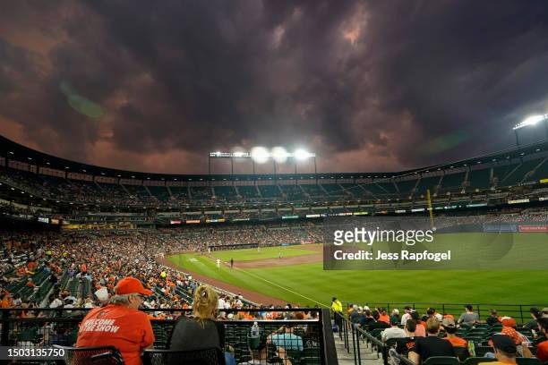 General view of the ballpark during the sixth inning of a game between the Baltimore Orioles and the Cincinnati Reds at Oriole Park at Camden Yards...