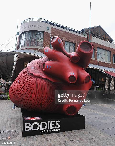 Bodies...The Exhibition" unveils Huge Heart Statue at South Street Seaport on August 15, 2012 in New York City.