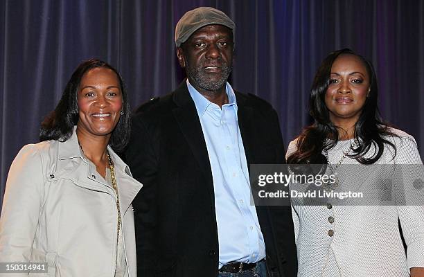 Donna Houston, Gary Houston and Pat Houston attend the GRAMMY Museum press event for "Whitney! Celebrating the Musical Legacy of Whitney Houston" at...