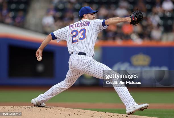 David Peterson of the New York Mets in action against the Milwaukee Brewers at Citi Field on June 27, 2023 in New York City. The Mets defeated the...