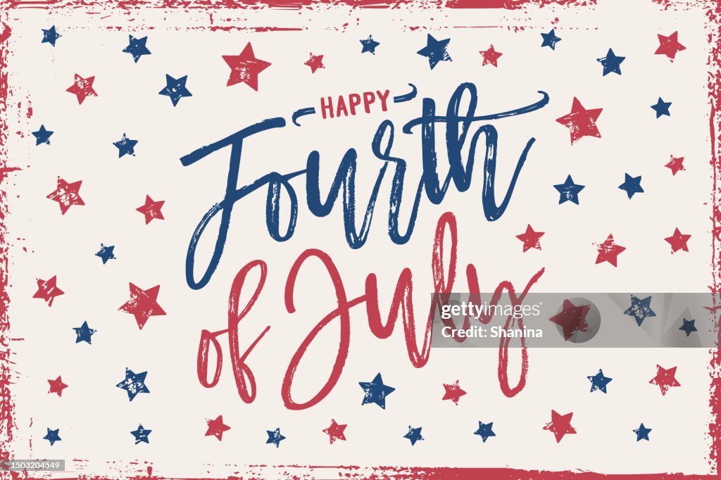 Fourth Of July Script Greeting Card White Background High-Res Vector ...