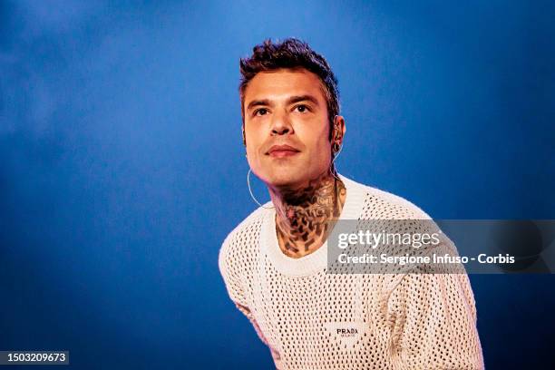 Fedez aka Federico Lucia performs for LOVE MI Concert 2023 at Piazza Del Duomo on June 27, 2023 in Milan, Italy.