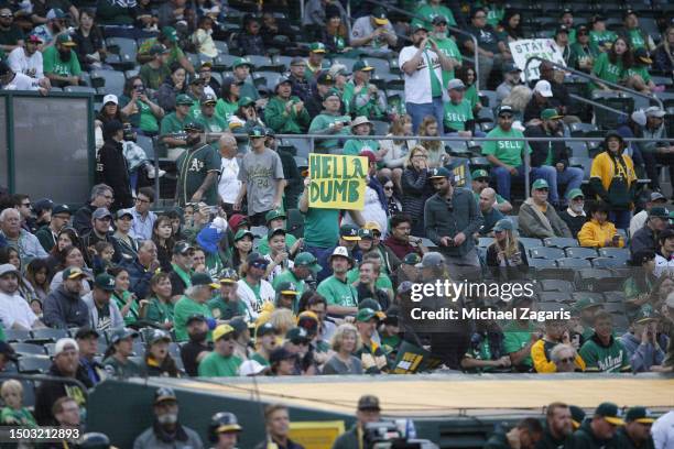 Fans of the Oakland Athletics take part in a reverse boycott during the game against the Tampa Bay Rays at RingCentral Coliseum on June 13, 2023 in...