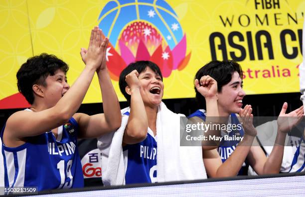 Philippines bench players react during the 2023 FIBA Women's Asia Cup match between New Zealand and Lebanon at Sydney Olympic Park Sports Centre on...