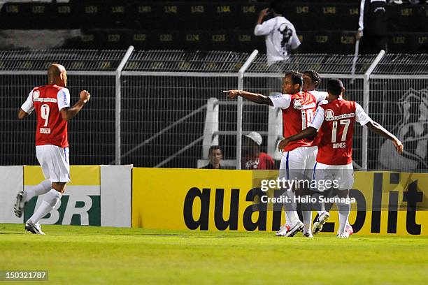 Gabriel of Bahia celebrate a goal against Ponte Preta during a match between Ponte Preta and Bahia as part of the Brasilian Serie A Championship at...