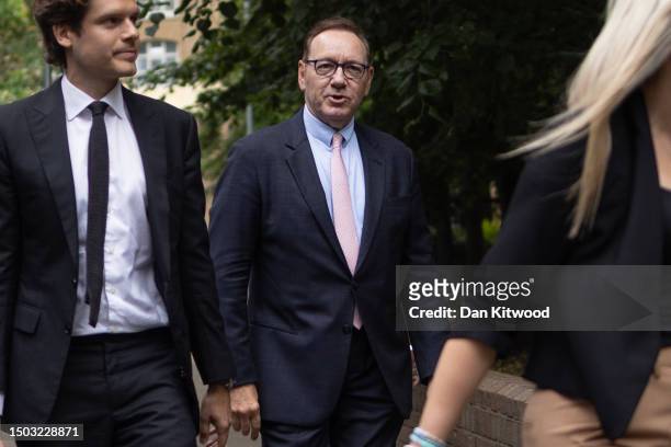 Actor Kevin Spacey arrives at Southwark Crown Court at on June 28, 2023 in London, England. The Oscar-winning US Actor is charged with 12 counts of...
