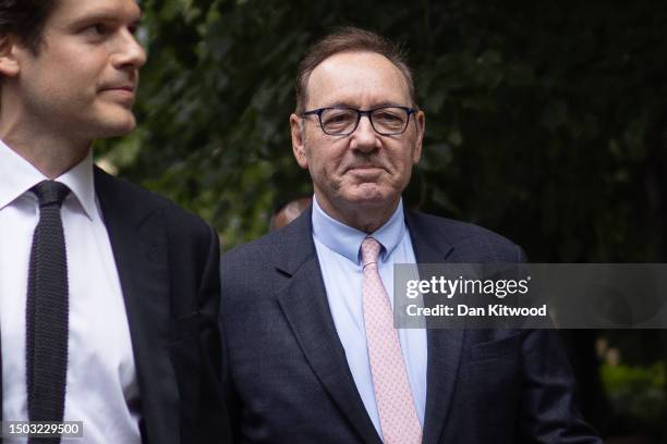 Actor Kevin Spacey arrives at Southwark Crown Court at on June 28, 2023 in London, England. The Oscar-winning US Actor is charged with 12 counts of...