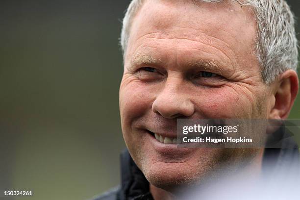 Coach Ricki Herbert talks to media during a Wellington Phoenix A-League training session at Newtown Park on August 16, 2012 in Wellington, New...