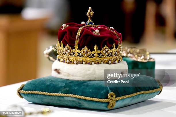 The Crown of Scotland during the National Service of Thanksgiving and Dedication for King Charles III and Queen Camilla, and the presentation of the...