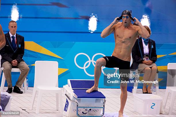 Summer Olympics: USA Michael Phelps on block before start of Men's 200M Butterfly Semifinals at Aquatics Centre. London, United Kingdom 7/30/2012...