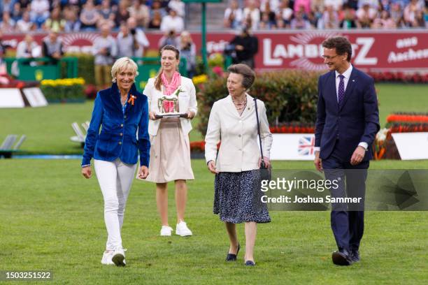 Princess Anne, Princess Royal , Hendrik Wuest and Ingrid Klimke attend the CHIO Media Night 2023 on June 27, 2023 in Aachen, Germany.