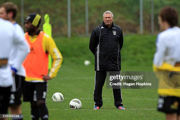 Coach Ricki Herbert looks on during a Wellington Phoenix A-League training session at Newtown Park on August 16, 2012 in Wellington, New Zealand.