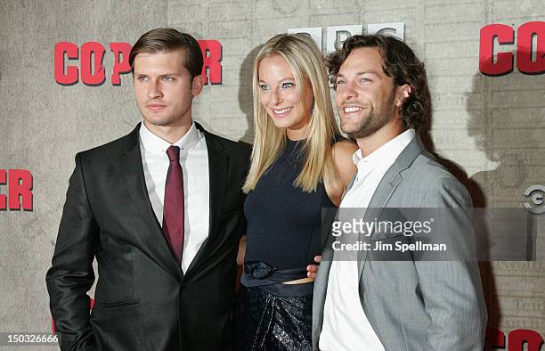 Actors Tom Weston-Jones, Anastasia Griffith and Kyle Schmid attends the "Copper" premiere at The Museum of Modern Art on August 15, 2012 in New York...