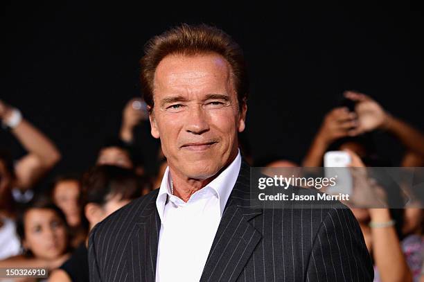 Actor Arnold Schwarzenegger arrives at Lionsgate Films' "The Expendables 2" premiere on August 15, 2012 in Hollywood, California.