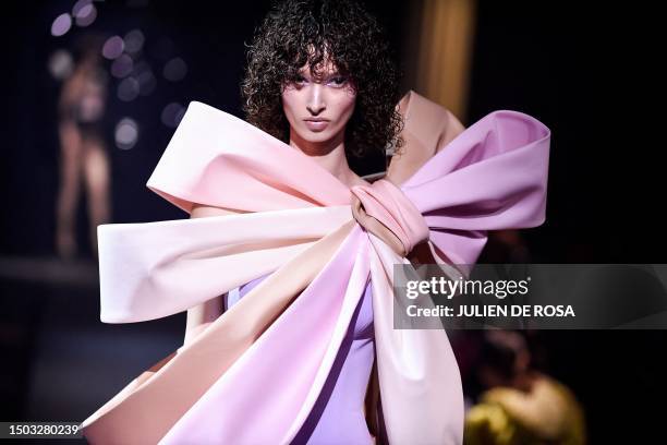 Model presents a creation by Viktor & Rolf during the Women's Haute-Couture Fall/Winter 2023/2024 Fashion Week in Paris on July 5, 2023.