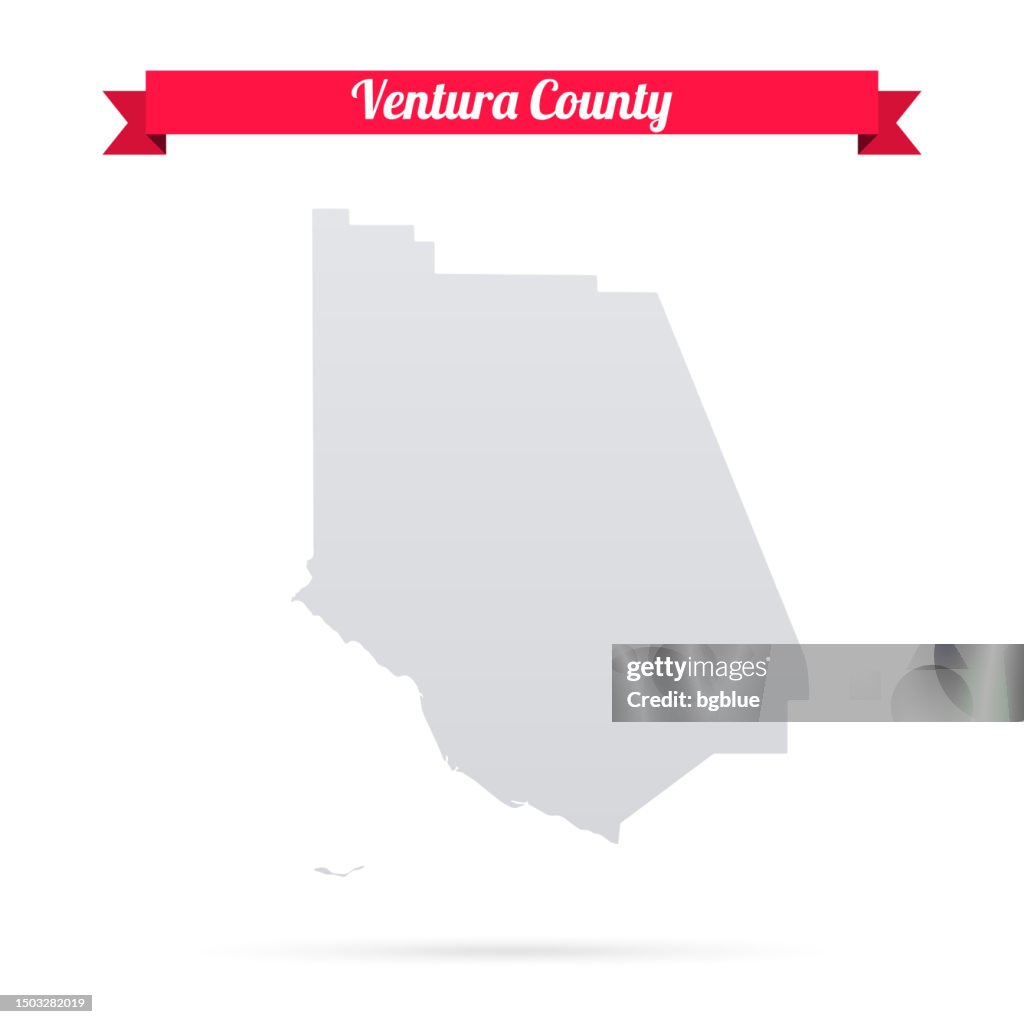 Ventura County, California. Map on white background with red banner