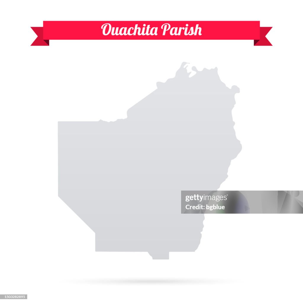 Ouachita Parish, Louisiana. Map on white background with red banner
