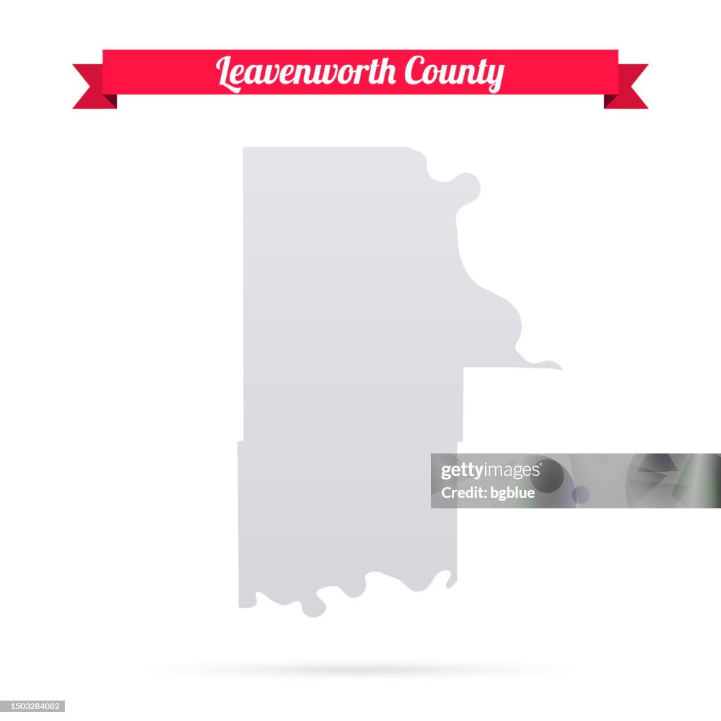 Leavenworth County, Kansas. Map on white background with red banner