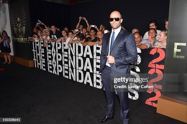 Actor Jason Statham arrives at "The Expendables 2" Los Angeles Premiere at Grauman's Chinese Theatre on August 15, 2012 in Hollywood, California.