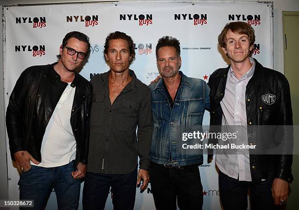 Recording artist Butch Walker, actor Matthew McConaughey, Editor in chief of Nylon Magazine Marvin Scott Jarrett and Jake Sinclair attend NYLON Guys...