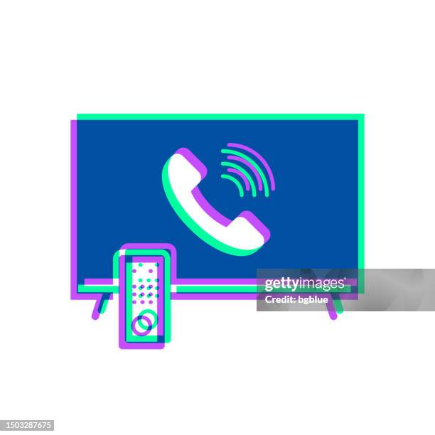 tv with incoming call. icon with two color overlay on white background - 3d ring stock illustrations