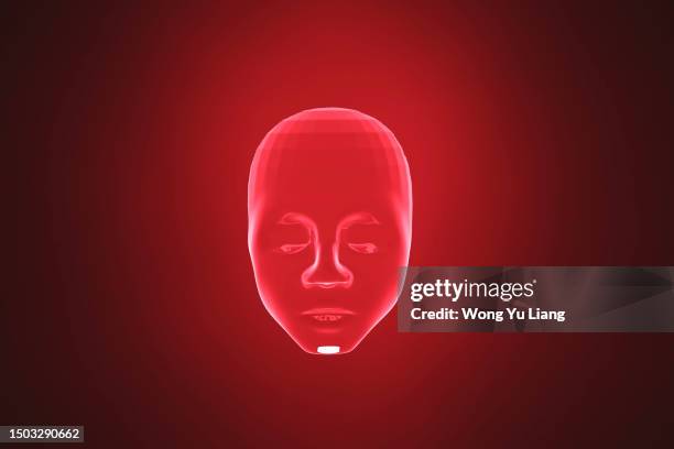 ai robot in red tone, 3d render - malvagità foto e immagini stock
