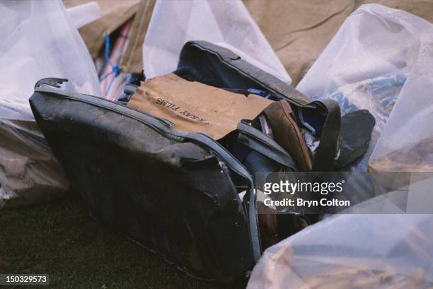 Broken suitcase found in the wreckage of Pan Am Flight 103 after it crashed onto the town of Lockerbie in Scotland, on 21st December 1988. A piece of...