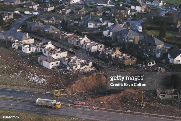 Some of the destruction caused by Pan Am Flight 103 after it crashed onto the town of Lockerbie in Scotland, on 21st December 1988. The Boeing 747...