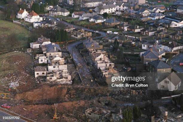 Some of the destruction caused by Pan Am Flight 103 after it crashed onto the town of Lockerbie in Scotland, on 21st December 1988. The Boeing 747...