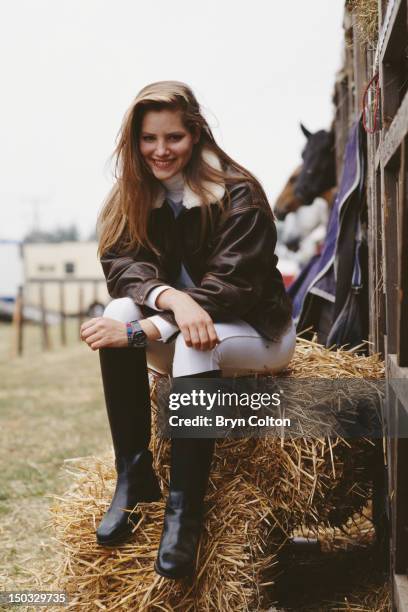 Actress Sienna Guillory on the set of the television adaptation of the Jilly Cooper novel 'Riders', 1992.